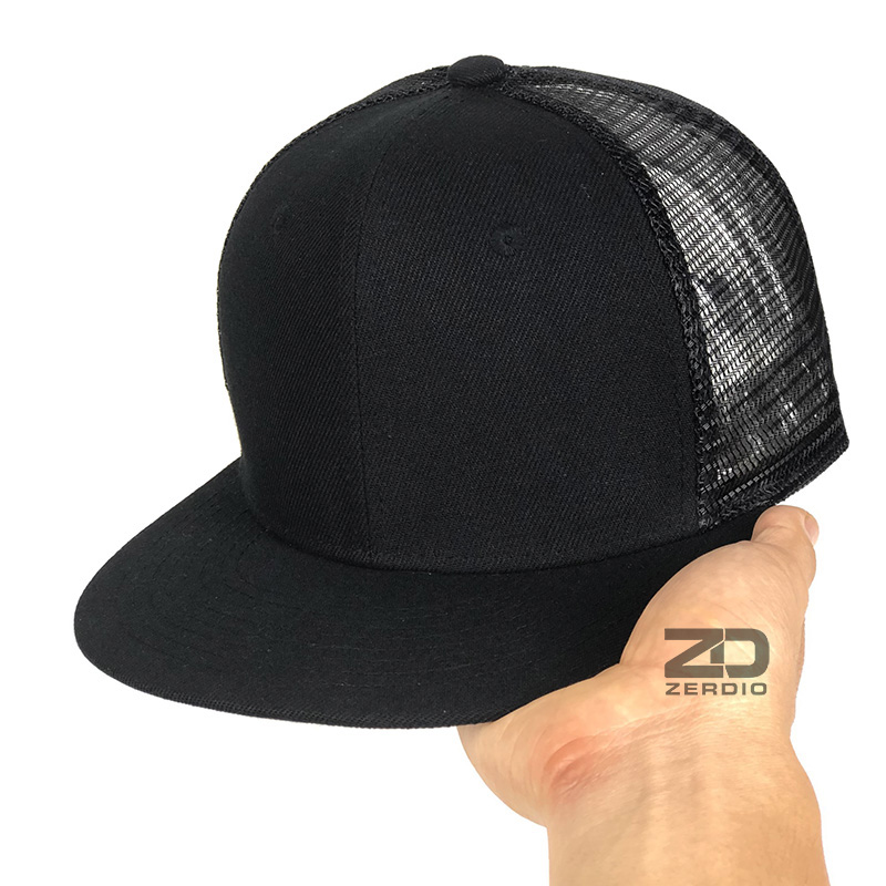 Nón hiphop nam nữ, mũ snapback phối lưới đen trơn cao cấp SN90