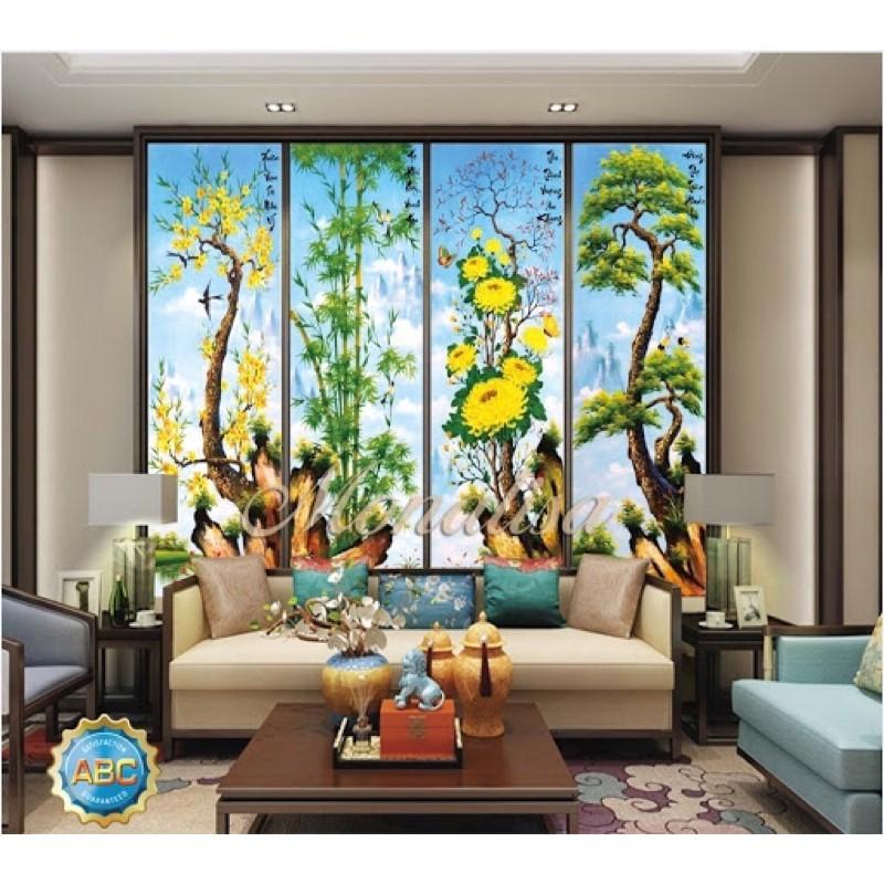 Tranh đính đá Tứ quý Mai Lan trúc cúc y8084 kt 146x100 cm