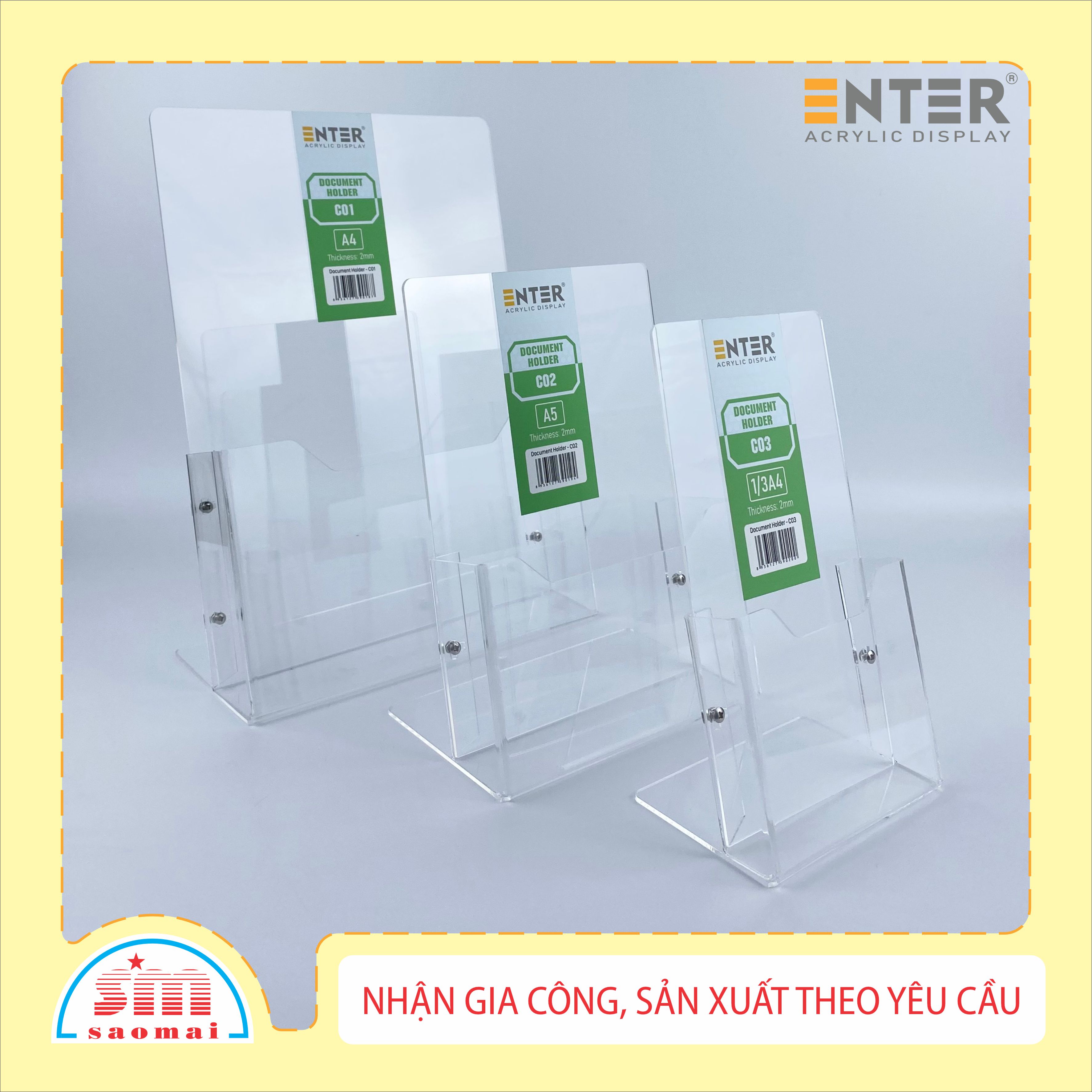 Kệ nhiều giấy 1 ngăn mica Enter C02 15x21cm A5 đứng 2mm