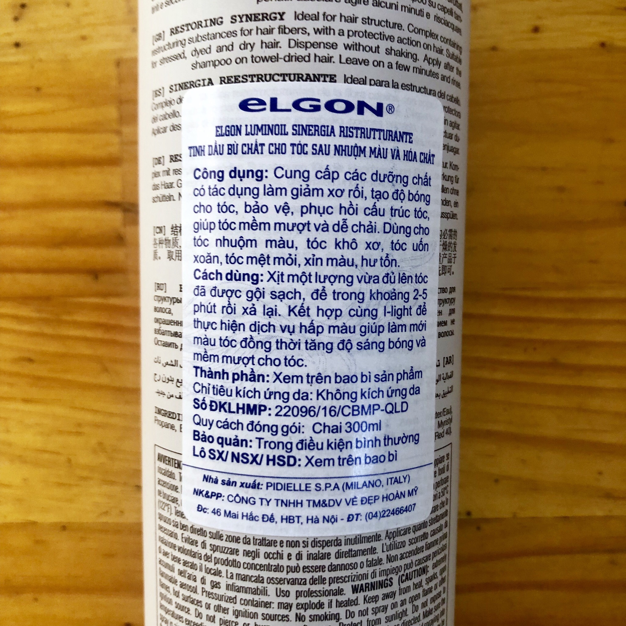 ELGON Luminoil Sinergia Ristrutturante 300ml - Tinh dầu cấp dưỡng thần tốc cho tóc sau khi làm hóa chất uốn nhuộm