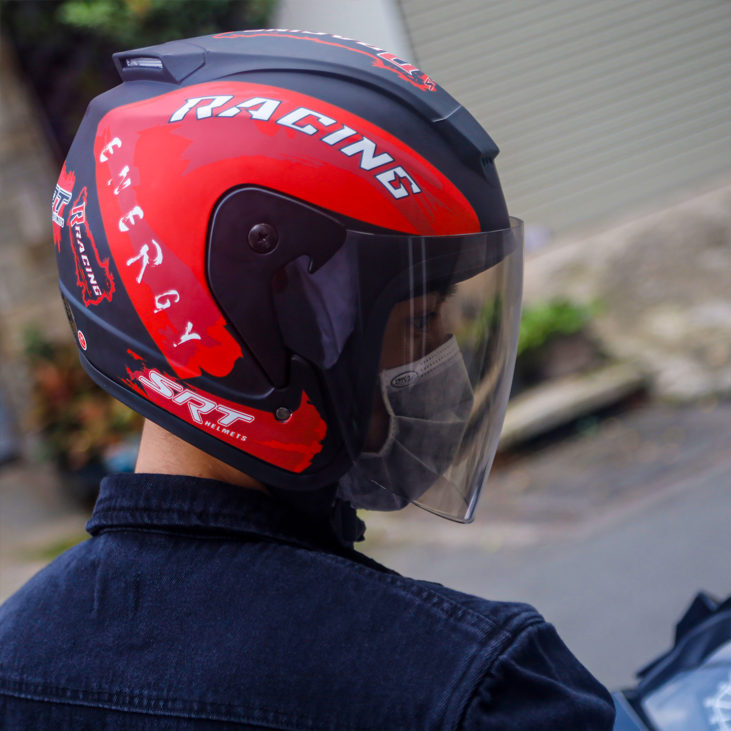 Mũ Bảo Hiểm 3/4 Đầu SRT Tem Racing Kính Phủ Màu Xanh Dương - Mũ Bảo Hiểm Thể Thao Cao Cấp