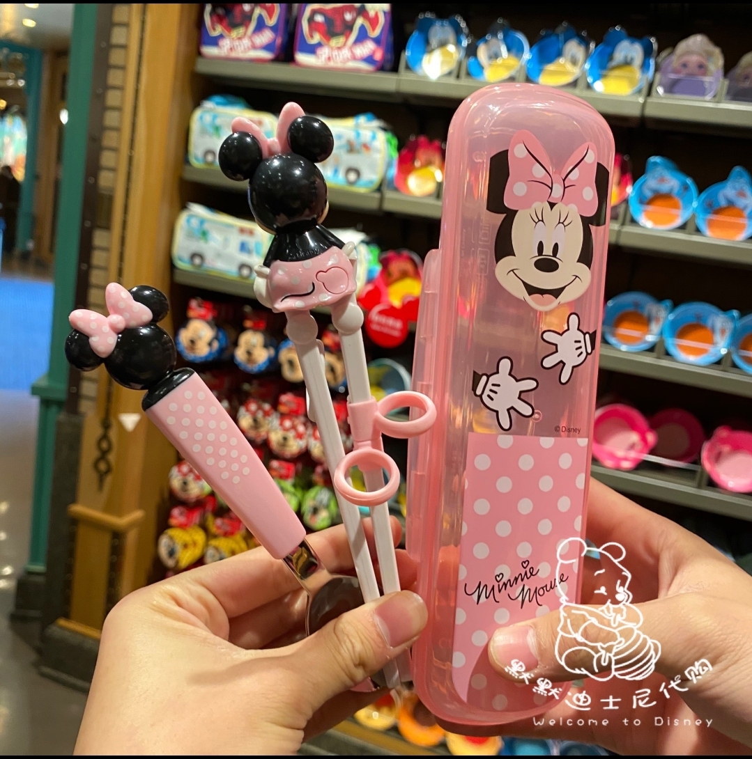 Set hộp đũa muỗng tập ăn nhựa 3D Disney hình Minnie