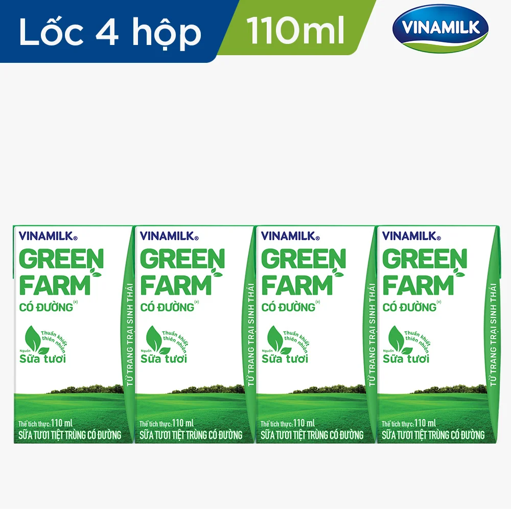 Thùng 48 Sữa Tươi Tiệt Trùng Vinamilk Green Farm - Sữa Tươi 100% Có Đường 110ml