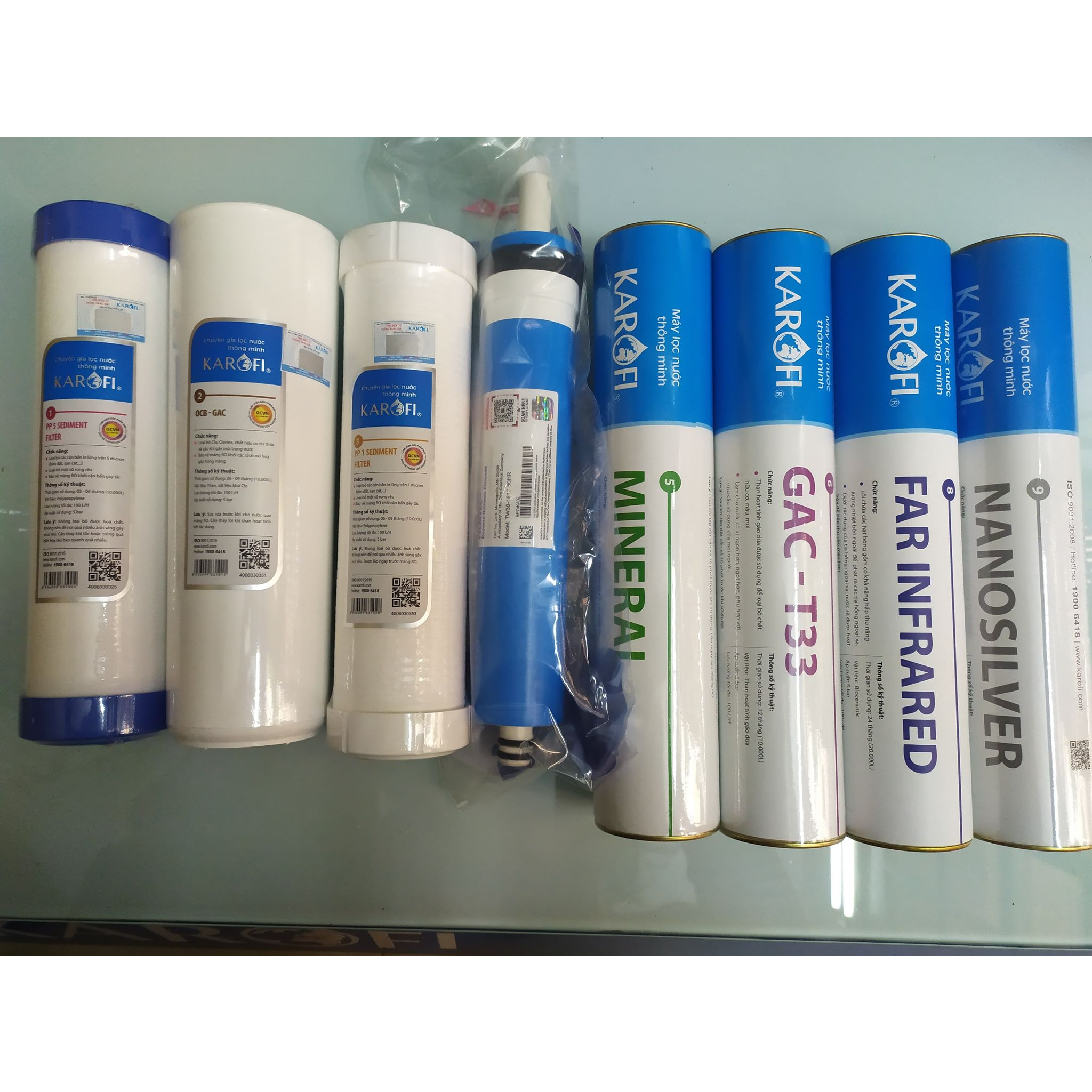 Combo 8 lõi lọc nước dành cho máy lọc Karofi 8 cấp - Hàng chính hãng