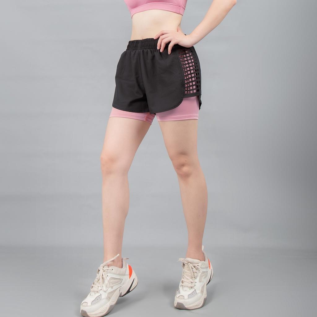 Quần short thể thao Boxer Laser 2 lớp cho Nữ, đồ tập gym, aerobic, thể dục