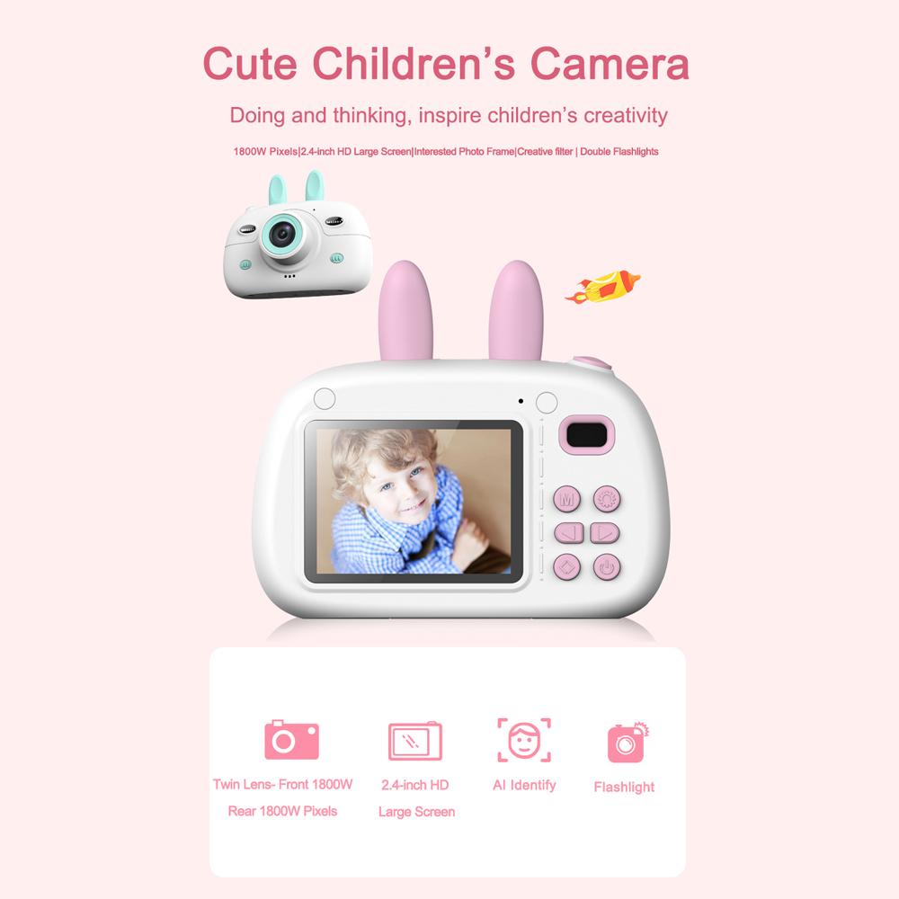 Máy ảnh kỹ thuật số Mini Kids 1.8MP Camera trước sau selfie 2.4 inch IPS HD Màn hình kép Đèn pin Camera màu hồng đáng yêu