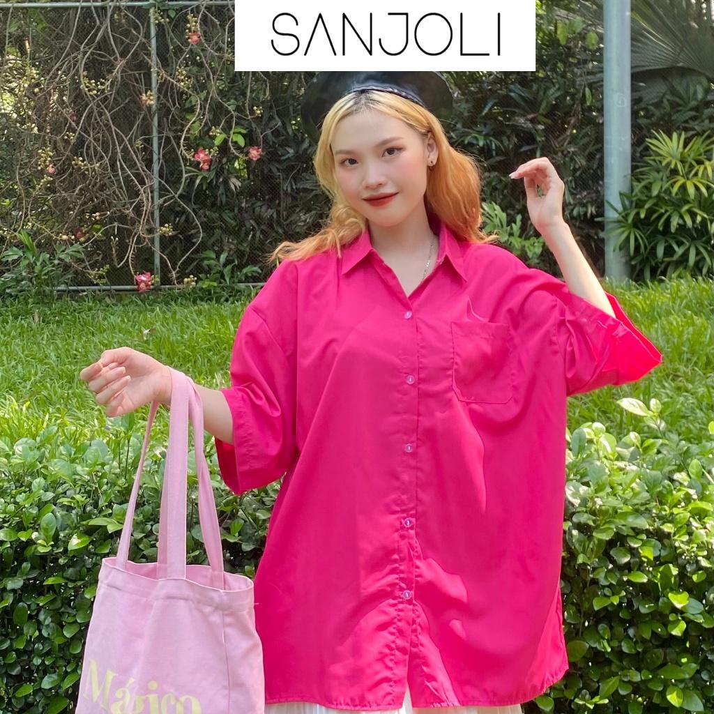 Áo Sơ Mi Form Rộng SANJOLI Áo So Mi Nữ Kiểu Oversize Tay Ngắn Thiết Kế Hàn Quốc Hot Trend AO058
