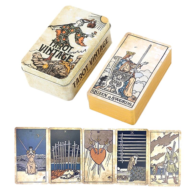 Bộ Bài Tarot Vintage 78 thẻ Mạ Vàng Hộp Sắt