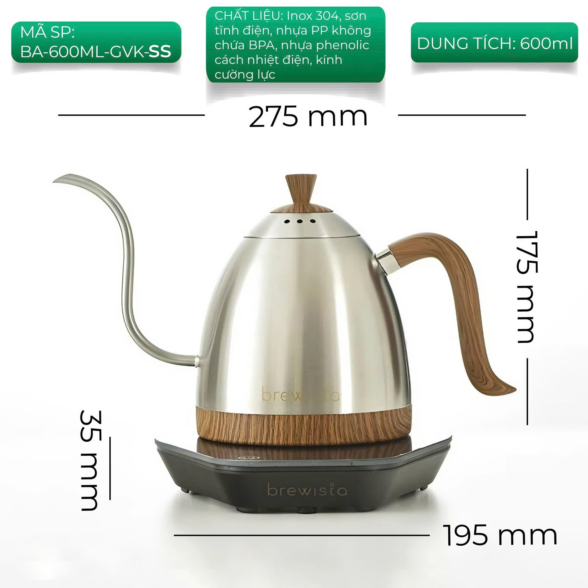 Hàng chính hãng ấm đun rót cà phê Brewista Artisan 600ml Gen 3 Pro 1500w