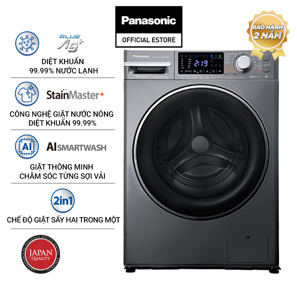 [Lắp đặt trong vòng 24h] Máy Giặt Cửa Trước Panasonic 10 Kg NA-S106FX1LV - Diệt Vi Khuẩn 99.9% - Hàng chính hãng