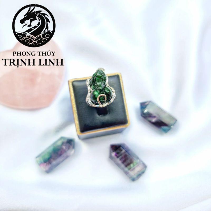NHẪN BẠC TỲ HƯU XANH LÁ PHONG THỦY
