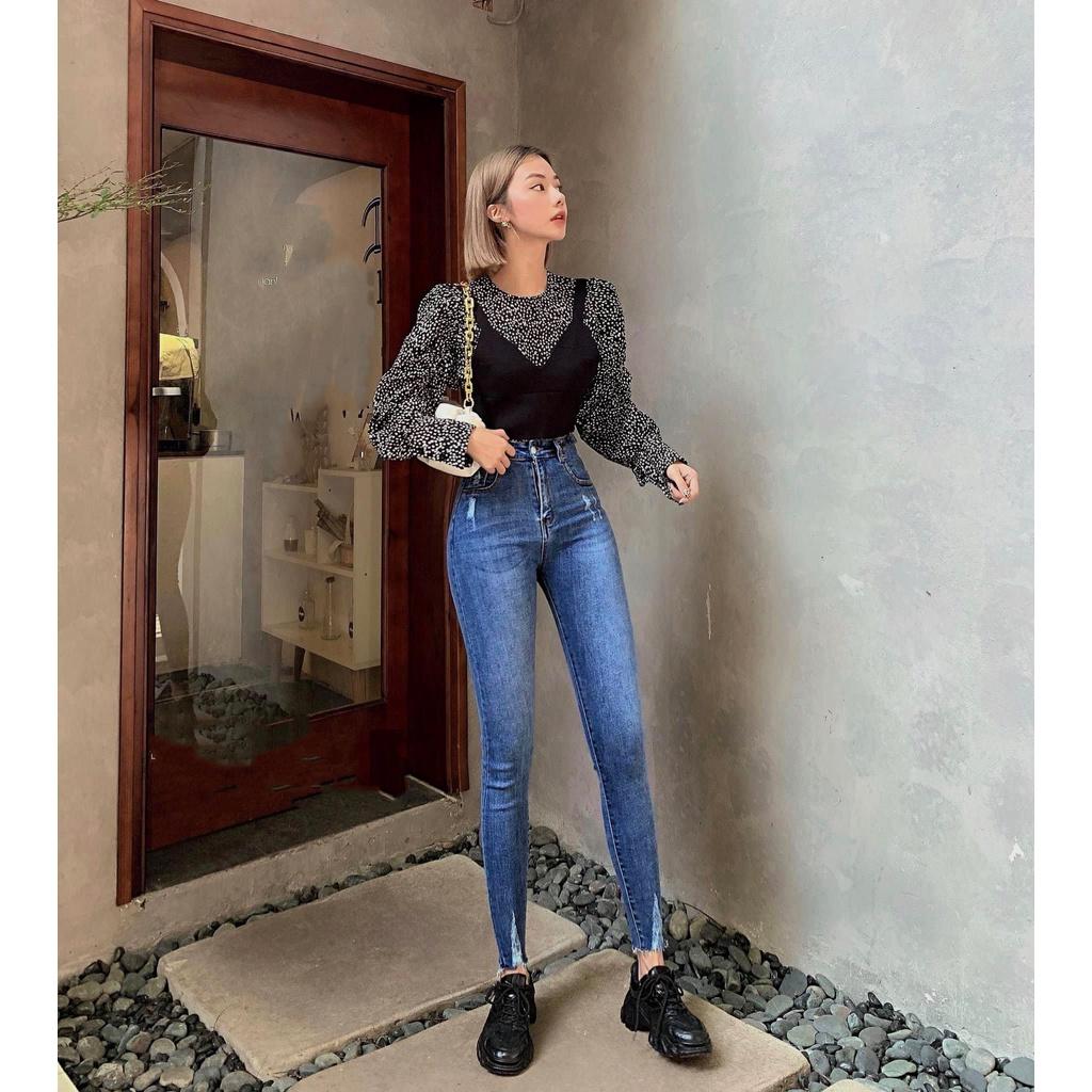 Quần jean 9 TẤC BIGSIZE Lưng cao Lai Tua, Rách Loang Bụi cực ngầu, co dãn mạnh dành cho người béo Hottrend Moliruan