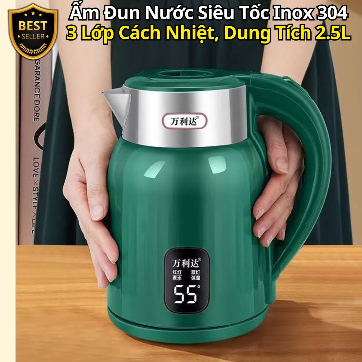 Bình Đun Nước Siêu Tốc Cao Cấp – Ấm Siêu Tốc Inox 304 Chống Gỉ, Công Suất 1500W, Dung Tích Lớn 2.5L - Hàng chính hãng D Danido