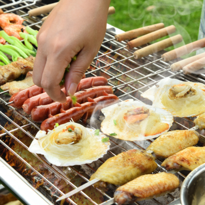 Bếp nướng BBQ ngoài trời dã ngoại nướng than hoa inox có thể gấp gọn chân cao xếp kèm phụ kiện - Hàng chính hãng