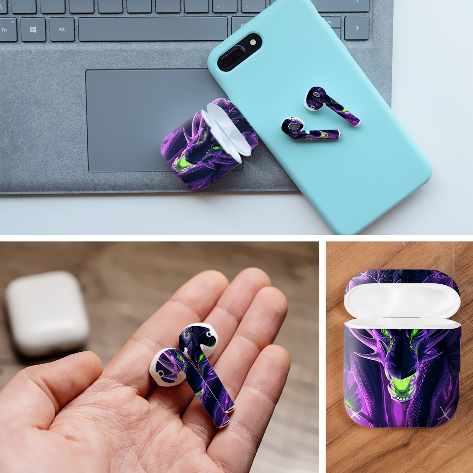 Miếng dán skin chống bẩn cho tai nghe AirPods in hình Rồng Dragon - dra014 (bản không dây 1 và 2)