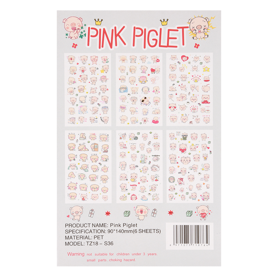 Bộ 6 Tấm Sticker Dán Trang Trí Siêu Dễ Thương - Pink Piglet