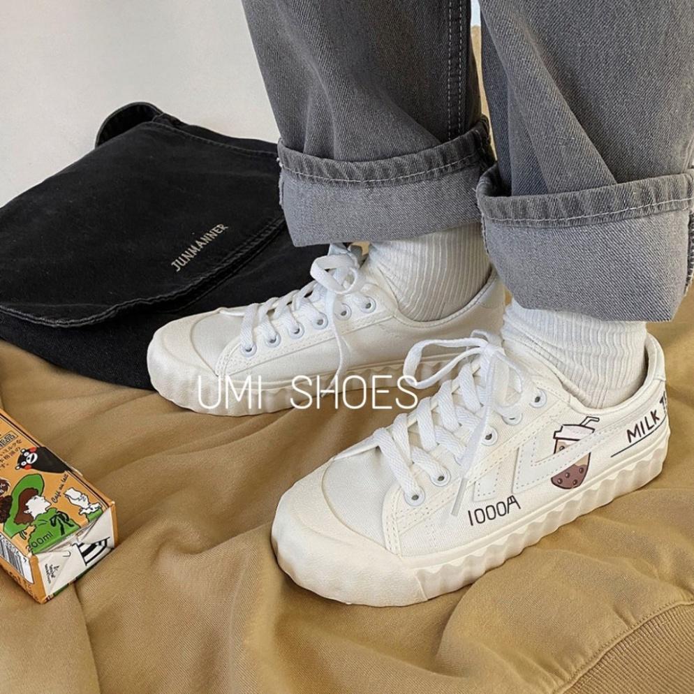 Giày thể thao nữ trắng đế bằng bánh mì basic độn đế cao 3cm vải canvas bata mới hot phong cách ulzzang đẹp cá tính
