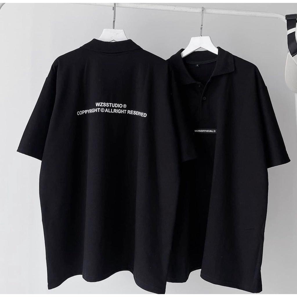 Áo thun nam POLO có cổ basic FULL màu đen và trắng form oversize - có tem su