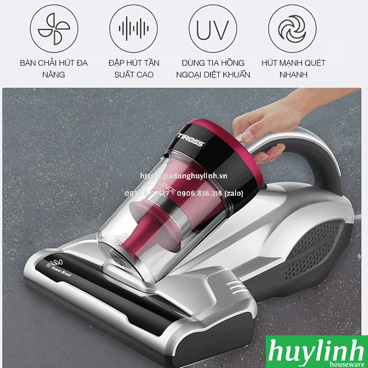 Máy hút bụi trên giường, sofa diệt khuẩn UV Tiross TS9305 - Độ rộng 22cm - 400W - Hàng chính hãng