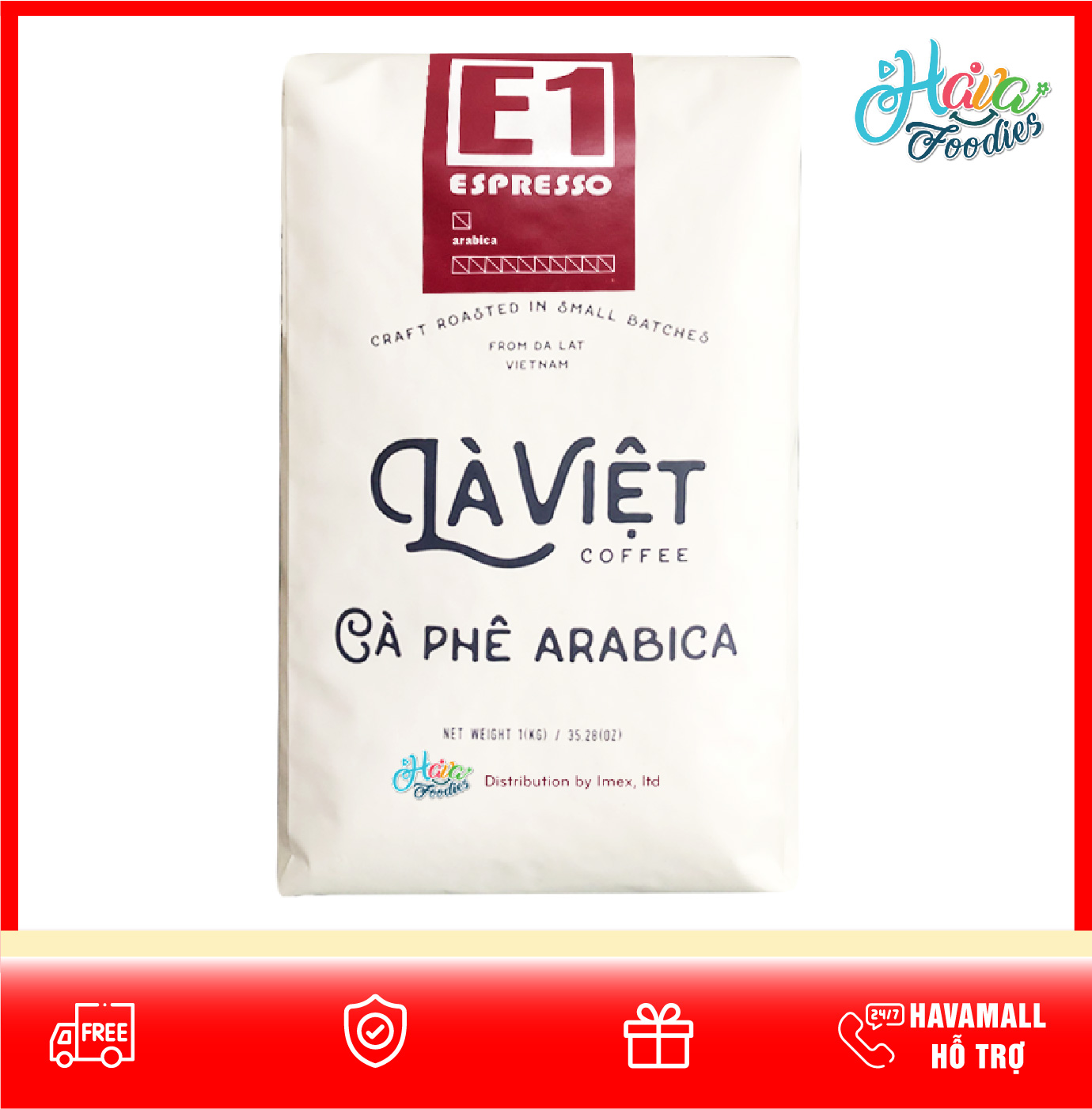 Cà phê hạt Arabica 100% chuyên dụng pha máy Espresso hiệu Là Việt 1000gr