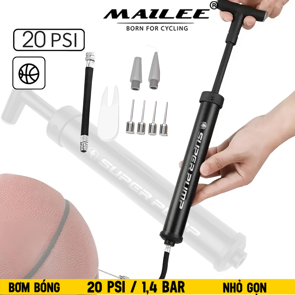 Bơm Bóng Cầm Tay B-310 áp suất 20Psi 1.4 bar, nhỏ gọn di chuyển dùng bơm cho bóng đá, Phao Bơi, Bóng Rổ, Lốp Xe đạpvà Bóng Thể Thao khác (kèm các phụ kiện) - Mai Lee