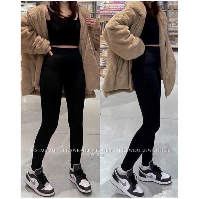 Quần legging nữ đen cạp cao gen bụng chất dày full túi giấy Mu ji