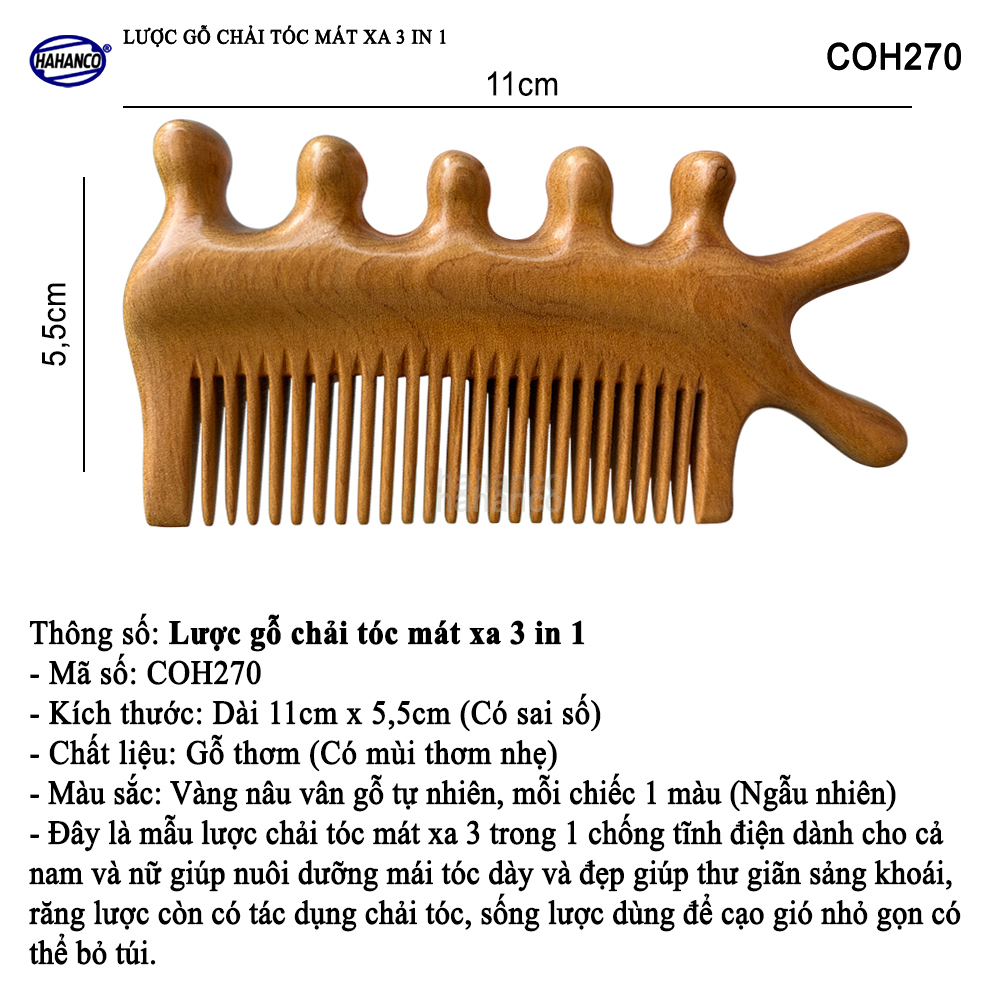 Lược Gỗ Thơm Massage Đa Năng HAHANCO Mát Xa Bấm Huyệt Chăm Sóc Toàn Thân - COH270