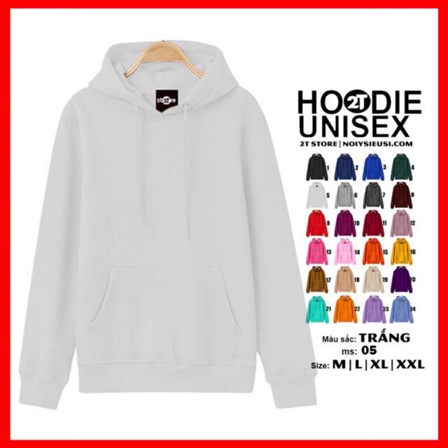 Áo hoodie unisex 2T Store H05 màu trắng khoác nỉ chui đầu nón 2 lớp dày dặn đẹp chất lượng