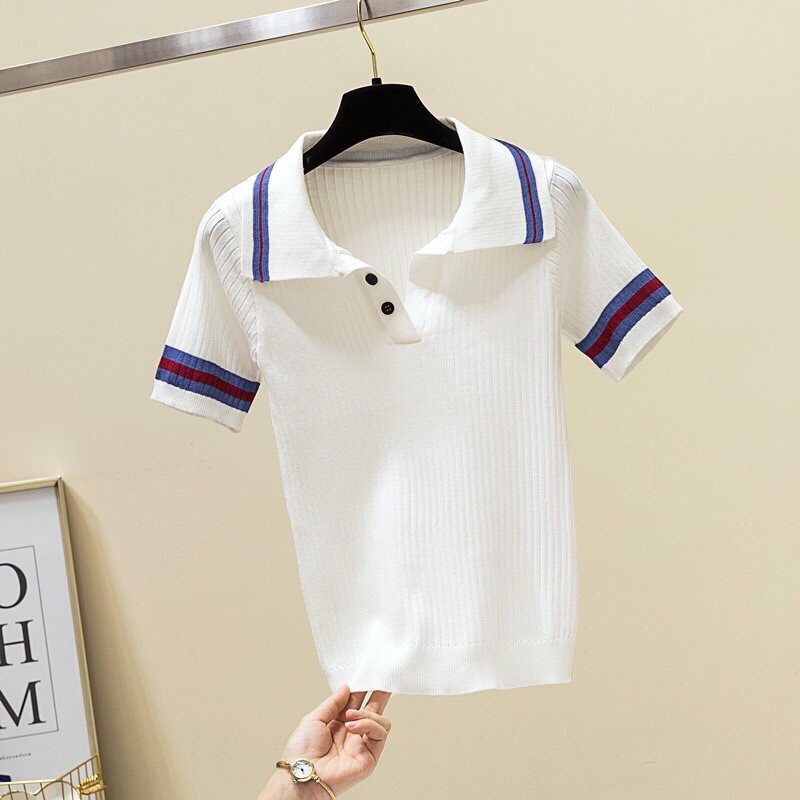 Áo len nữ tay ngắn cổ áo polo, Freesize