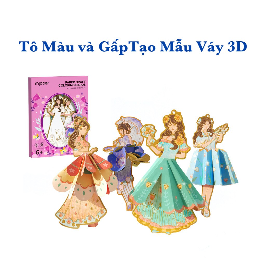 Đồ chơi thủ công tô màu và gấp tạo mẫu váy có dây treo trang trí thời trang - Mideer Paper Craft Coloring Cards