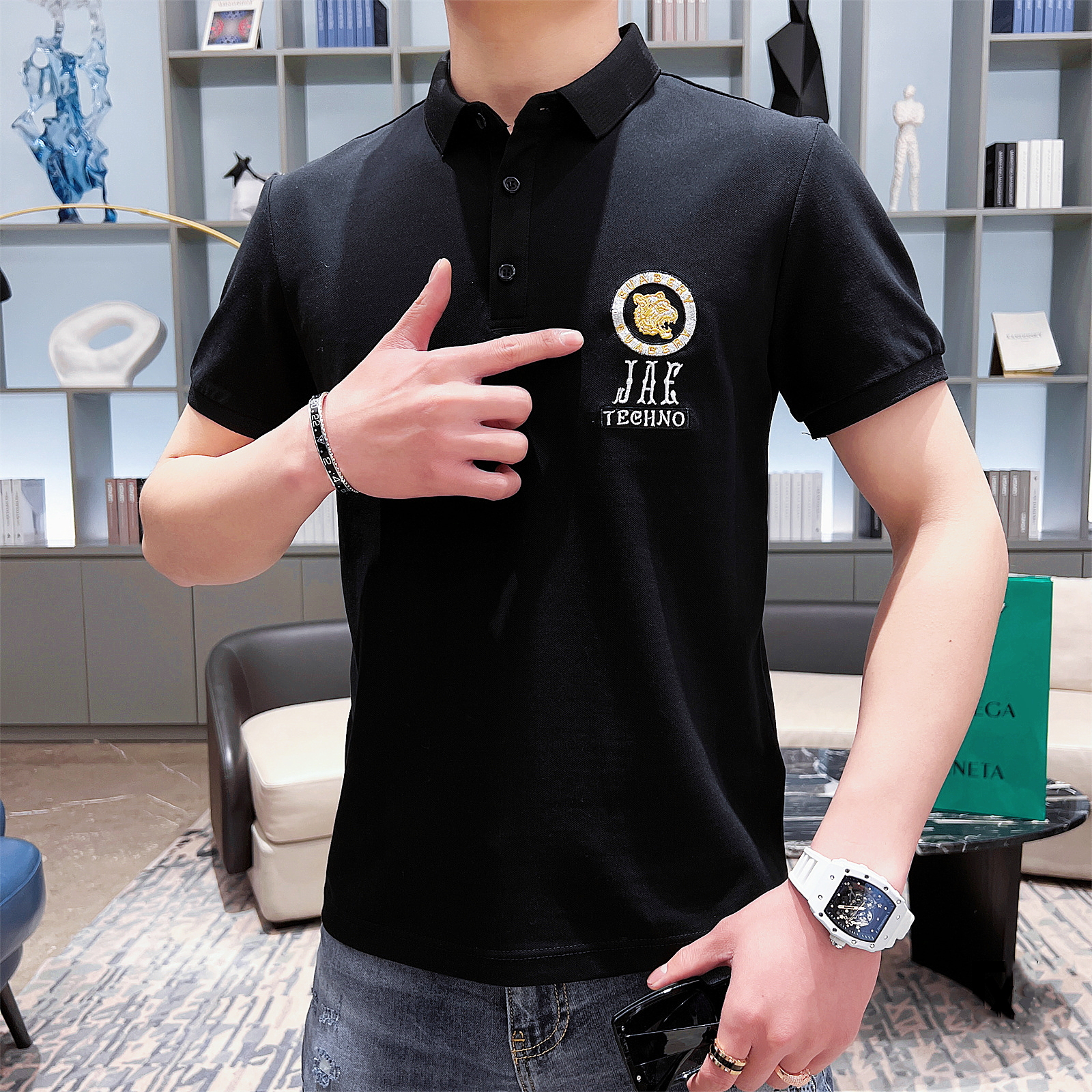 Áo thun nam polo ngắn tay có cổ cao cấp TC với thiết kế logo thêu trước ngực và phía sau phong cách trẻ trung, năng dộng, lịch lãm, hợp thời trang-8032
