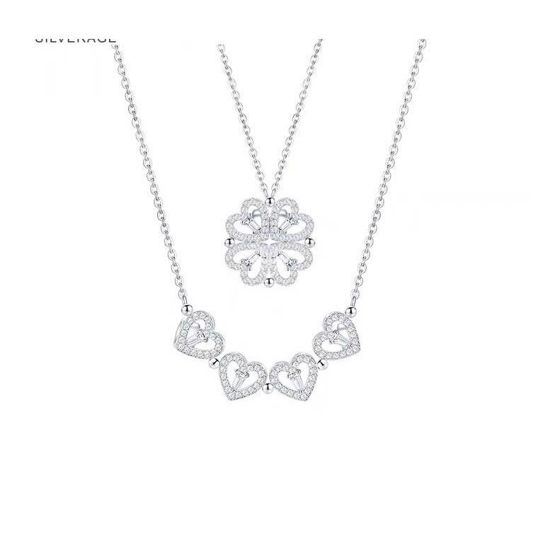 Dây chuyền cỏ bốn lá bạc đeo 2 kiểu,Dây chuyền bạc cỏ 4 lá trái tim-Minh Tâm Jewelry