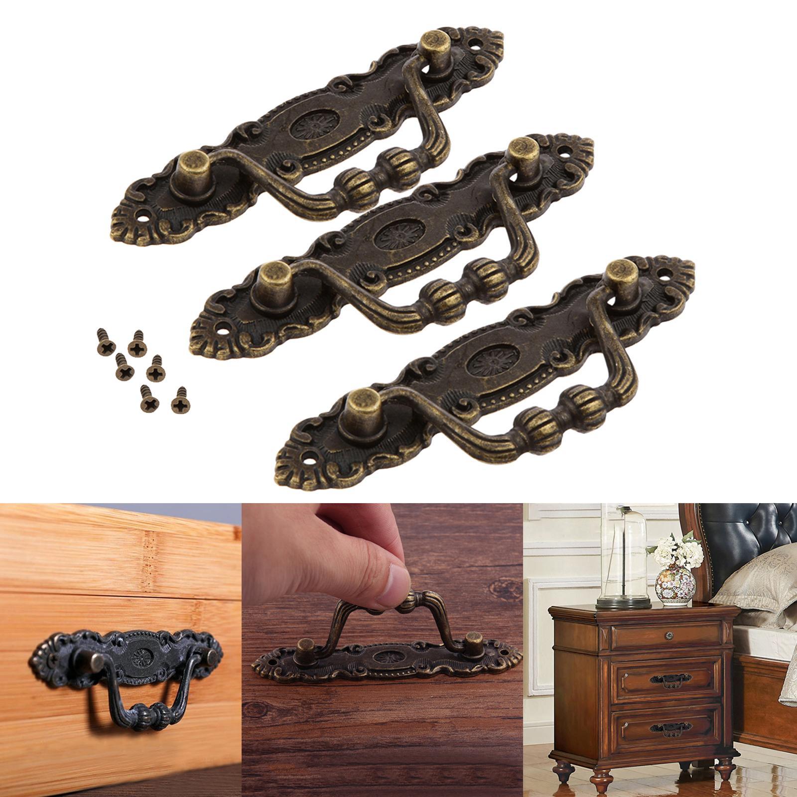 3 Vintage Bronze Wardrobe Cabinet Door Cupboard Drawer Pull Handle Knob