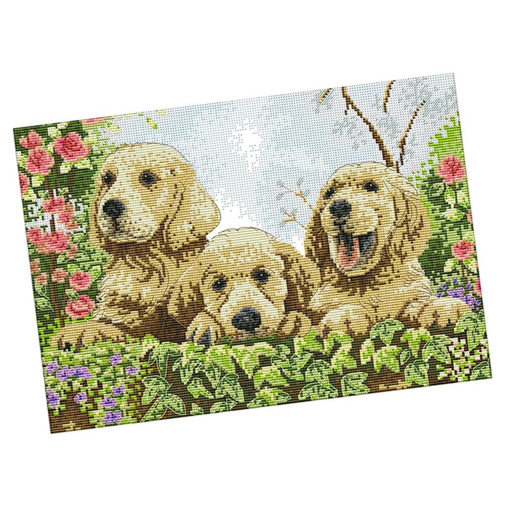 Cute Dog Pattern Stamped & Counted Cross Stitch Kits for Woman Beginners DIY