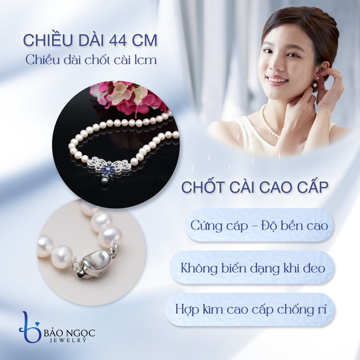 Chuỗi Ngọc Trai, Vòng Cổ Ngọc Trai Nước Ngọt Tự Nhiên Nữ Hoàng Sắc Đẹp, Vòng Ngọc Trai Nước Ngọt Hạt Tròn 10ly - DB1825 - Bảo Ngọc Jewelry