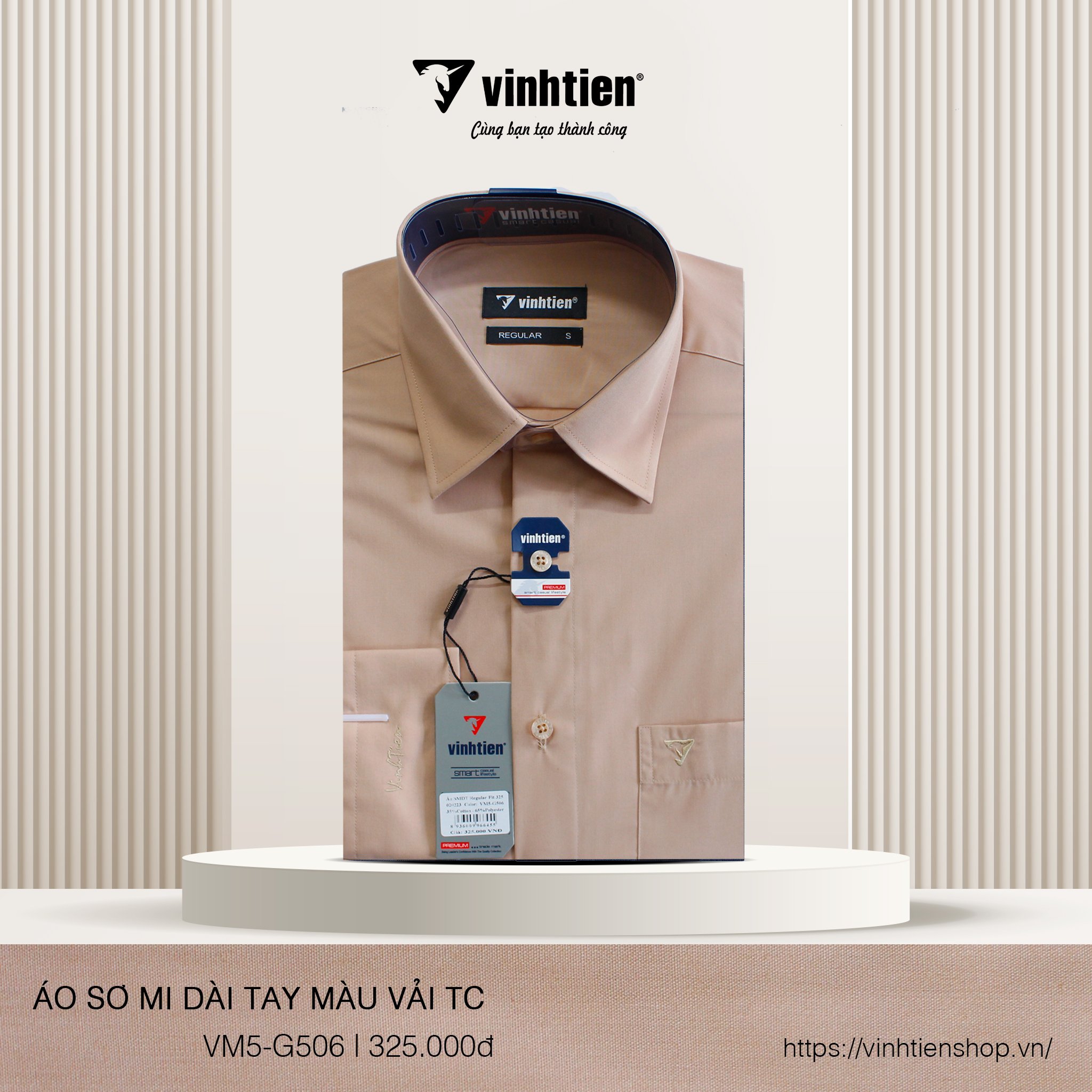 Áo Sơ Mi Dài Tay Màu TC Regular Fit 325 Vĩnh Tiến - VM5-G506