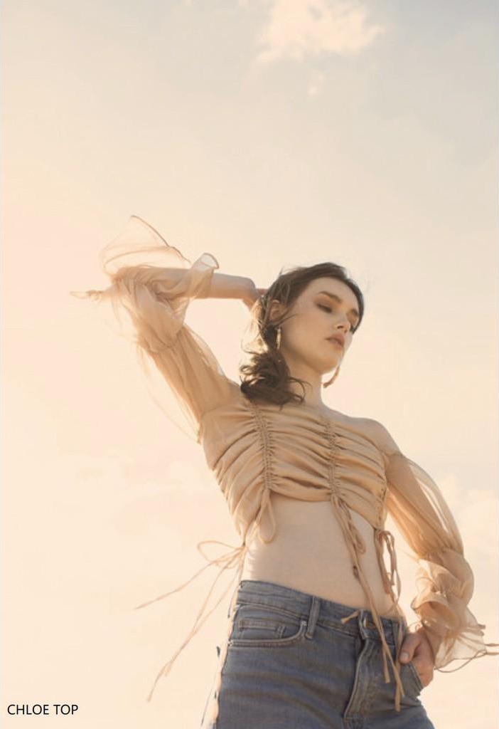 Áo croptop nhún thân rút dây tay loe Chloe top - áo croptop thiết kế napubee