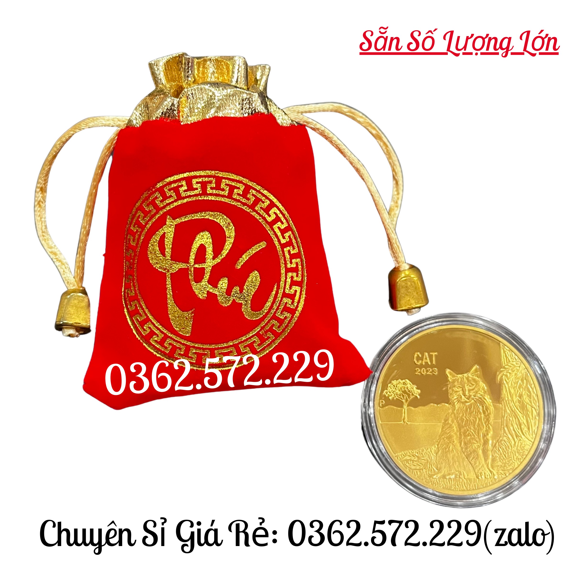 Cặp Tiền Xu Úc Con Mèo Mạ Vàng Bạc Kèm Túi Gấm Phúc Lộc, Tiền Lì Xì Tết 2023 Độc Đáo, Sang Trọng