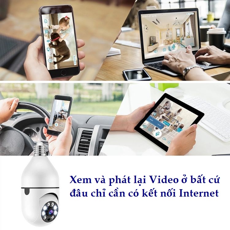 Camera An ninh WiFi Xoay 360° Gắn Đui Bóng Đèn,Tích hợp đèn Led, Đàm Thoại Hai Chiều, Báo Động Chống Trộm