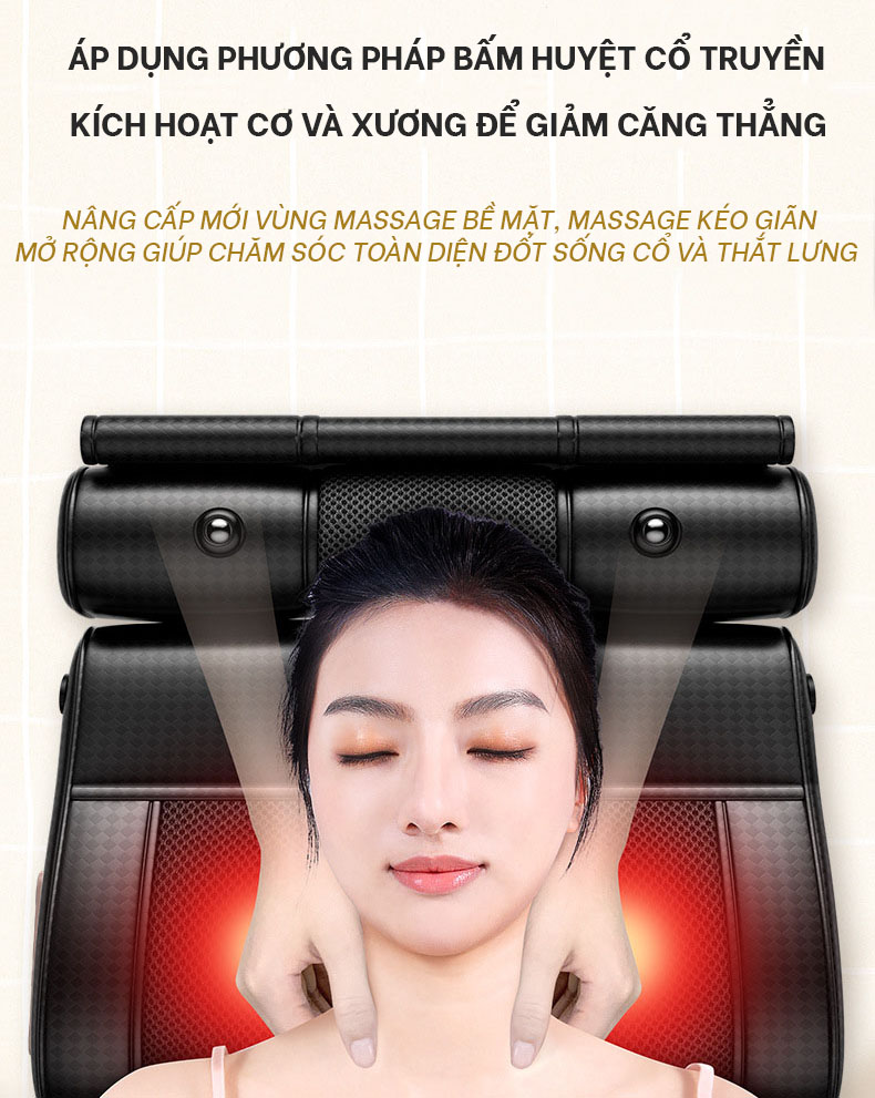 Gối Massage Cổ Vai Gáy, Cột Sống Đa Chức Năng, 8 Đầu Massage Nhiệt, Nhào Trộn Giúp Lưu Thông Máu, Giảm Đau Nhức, Mệt Mõi