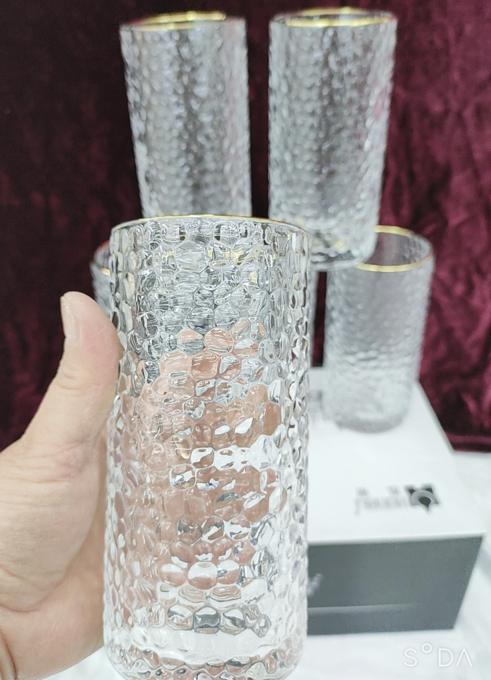 BỘ CỐC THỦY TINH VẤN SẦN VIỀN VÀNG CỐC ỐNG,CỐC HƠI LOE MIỆNG