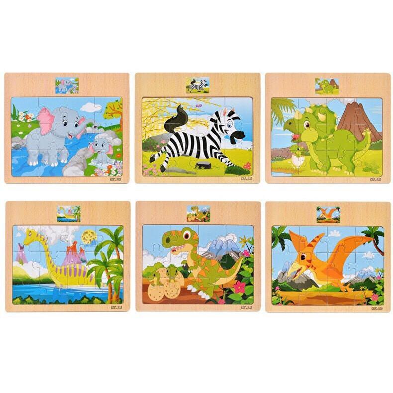 Tranh puzzle gỗ ghép 12 mảnh kèm hình mẫu phía trên