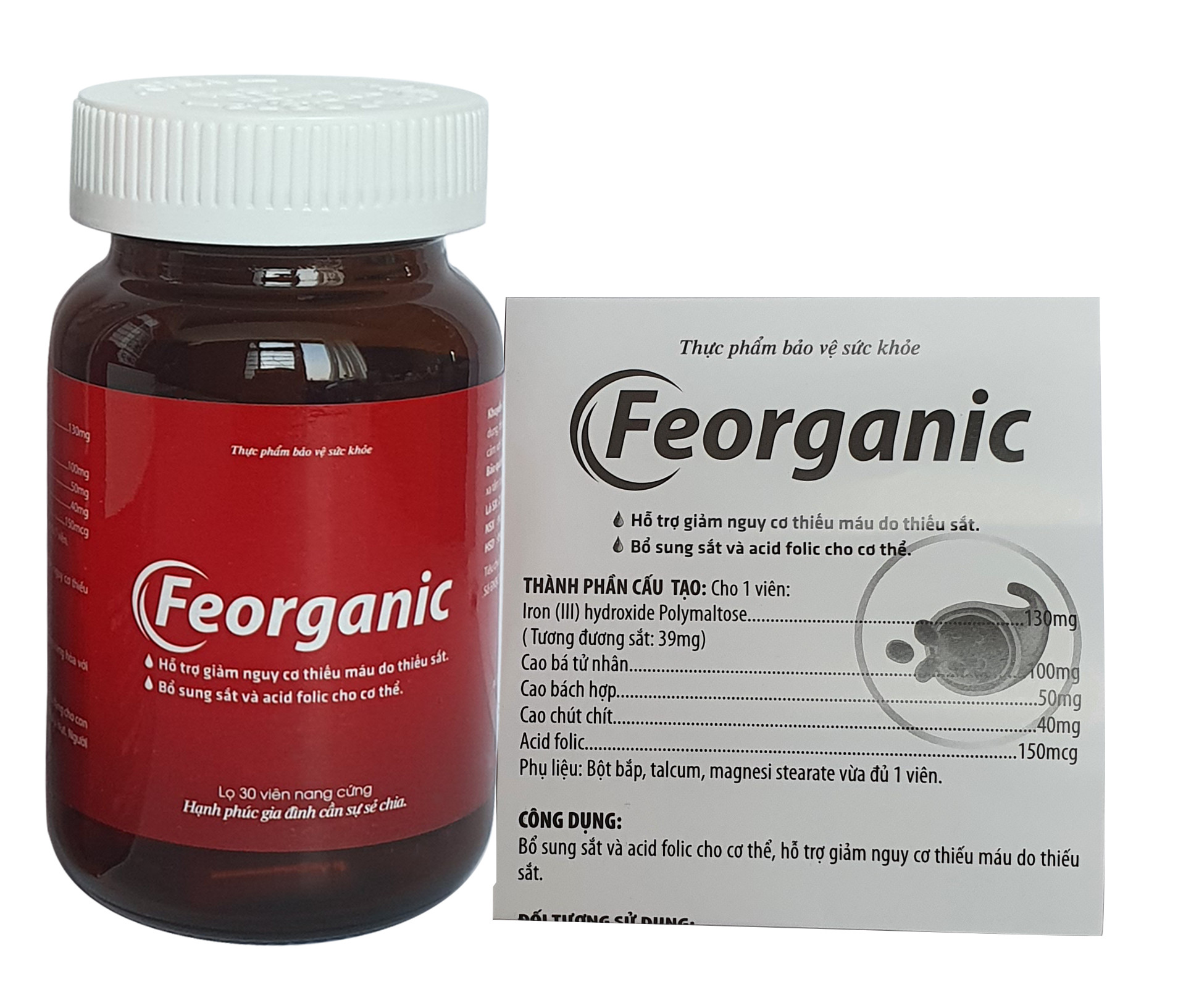 Sắt hữu cơ Feorganic - Hỗ trợ giảm nguy cơ thiếu máu do thiếu sắt. Bổ sung sắt và Acid folic cho cơ thể. Dùng cho phụ nữ có thai, cho con bú, sau phẫu thuật... Sắt hữu cơ của Vioba, hộp x 30 viên.