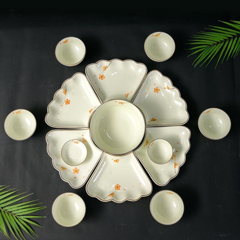 Sét bộ đồ ăn hoa mặt trời vẽ mai vàng