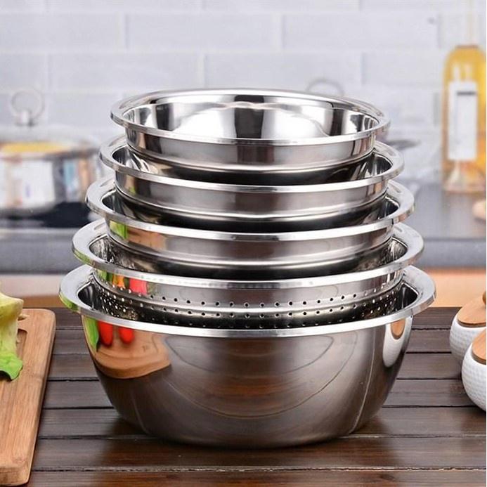 Bộ thau rổ inox nhà bếp 5 món bằng inox đủ kích cỡ