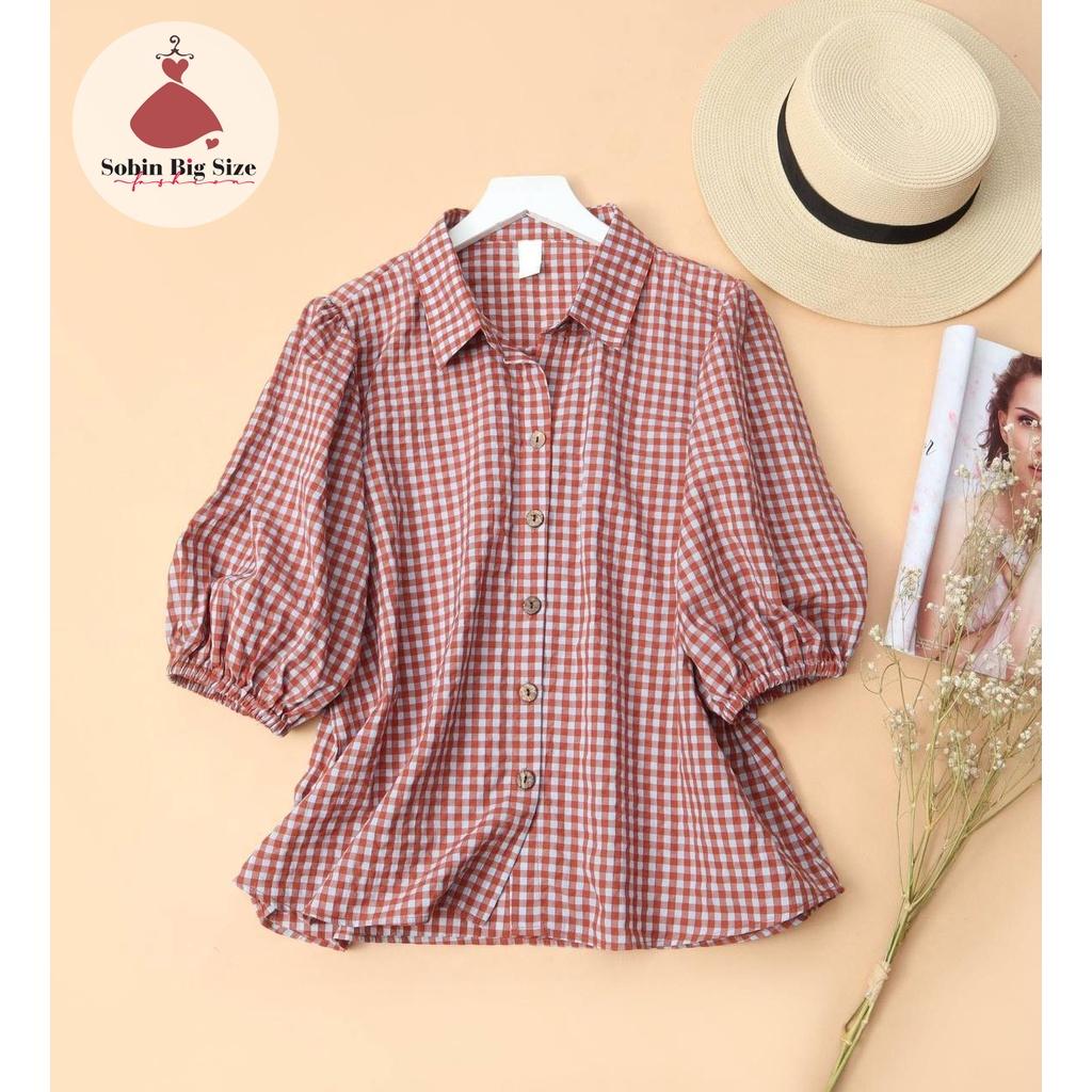 SOBIN BIG SIZE  ÁO SƠ MI NỮ CÓ CỔ CARO ĐỎ ĐẸP TRẺ TRUNG TRANG NHÃ LỊCH SỰ