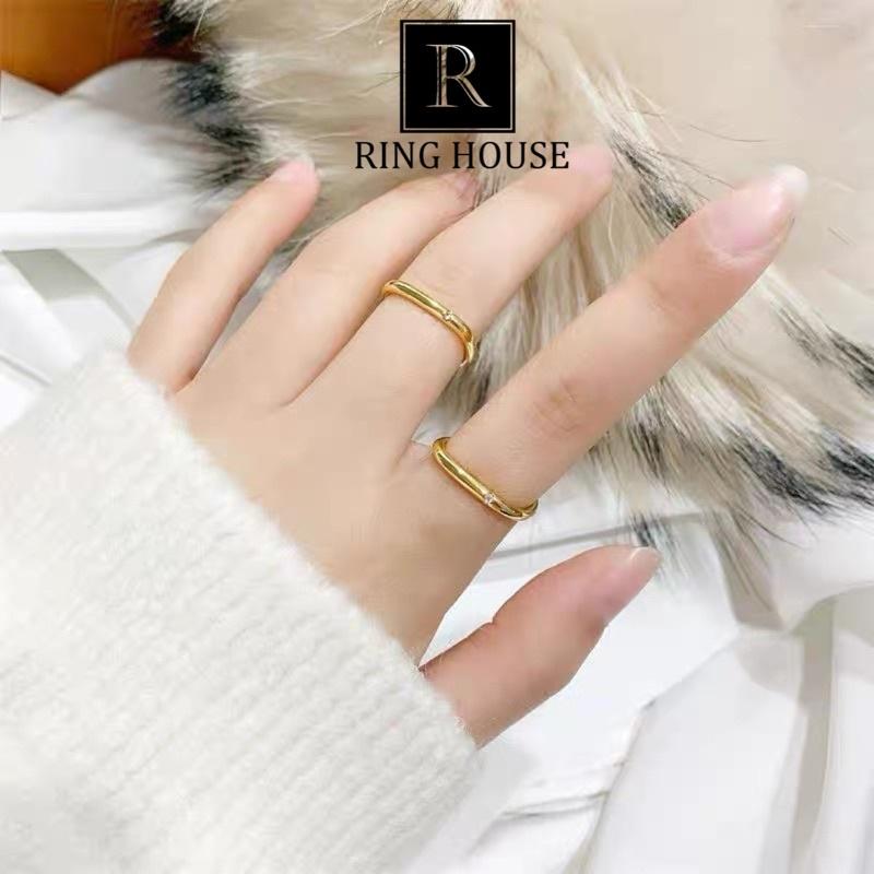 Nhẫn titan nữ nam vuông đính ngọc đẹp Ring House
