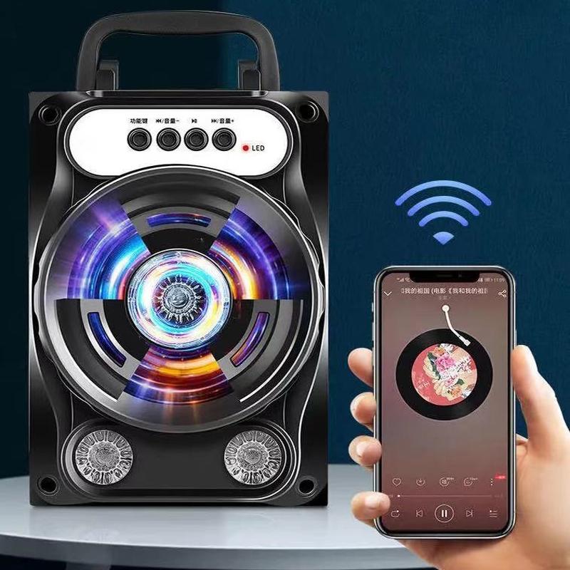Loa Karaoke Bluetooth Không Dây Ngoài Trời Chất Lượng Cao, Thẻ USB Di Động Ngoài Trời Di Động Vuông Vũ Âm Thanh Loa Color: Black