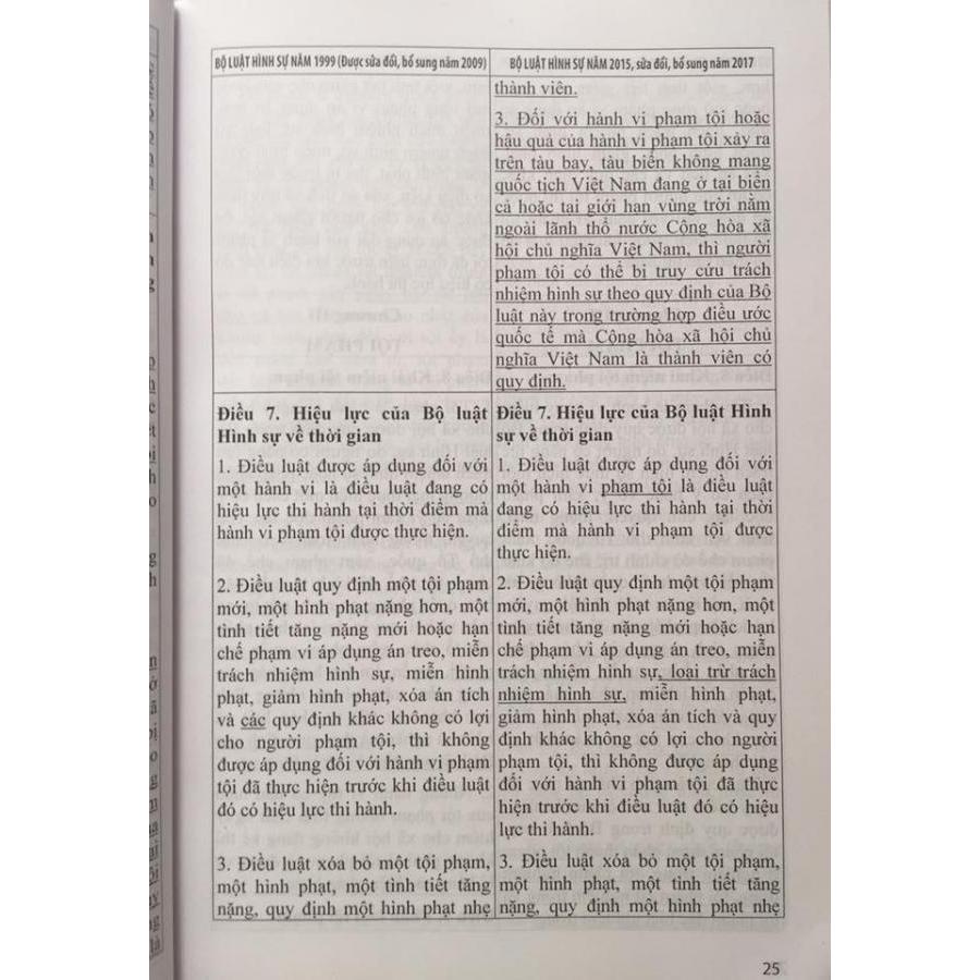 So sánh đối chiếu bộ luật hình sự năm 1999 sửa đổi bổ sung 2009 và Bộ luật hình sự 2015 sửa đổi bổ sung 2017