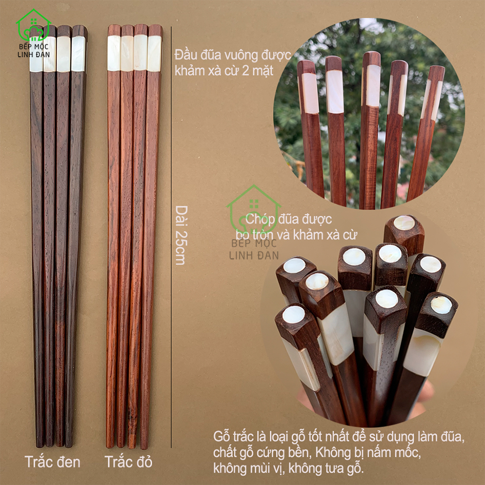 (5 Đôi) Đũa ăn cơm xuất Hàn gỗ trắc ốp xà cừ 2 cạnh siêu sạch (CTL706-5)